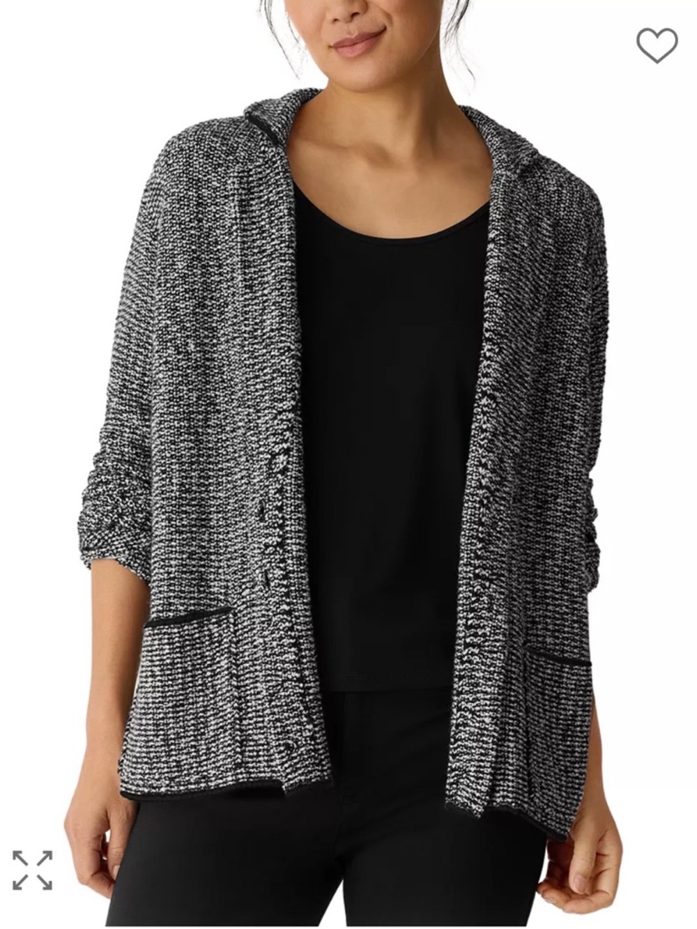 Eileen Fisher Black & White Notched collared knit Jacket Sz XL NWT